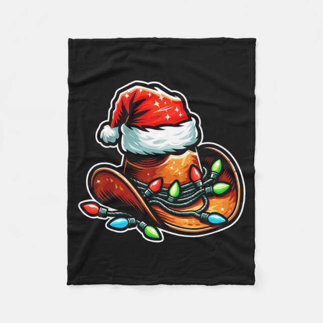 Cowboy Santa Hat Xmas Reindeer Rodeo Christmas In  Fleece Blanket (Front)