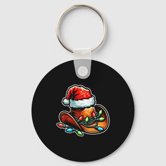 Cowboy Santa Hat Xmas Reindeer Rodeo Christmas In  Key Ring (Front)