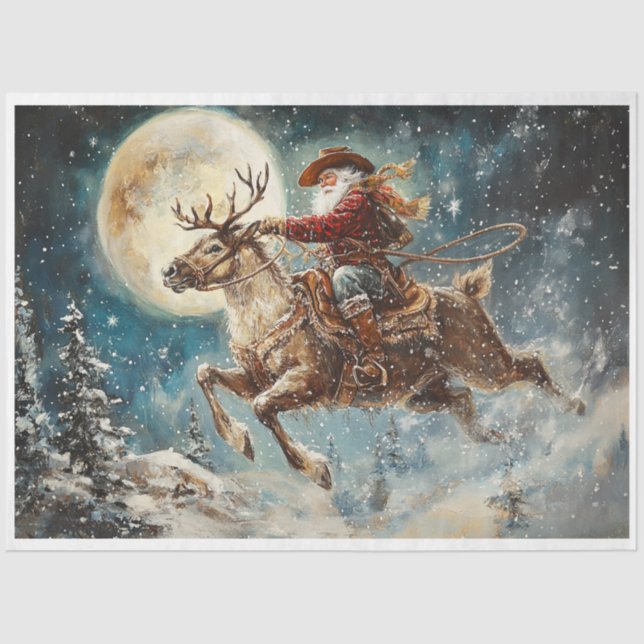 Cowboy Santa Midnight Ride Tissue Paper (Front)