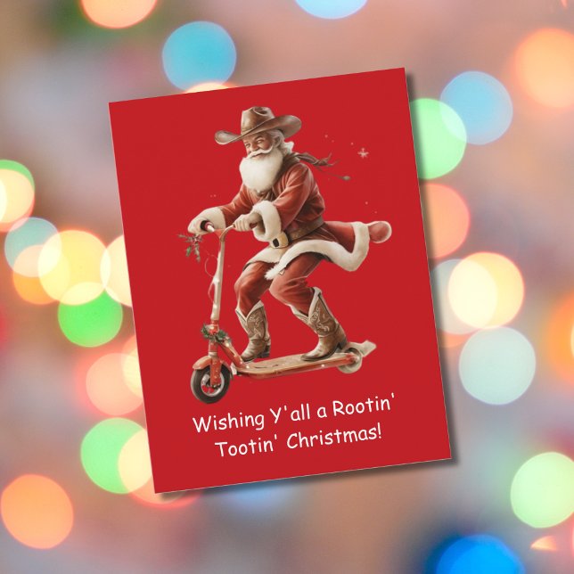  Cowboy Santa on Scooter Christmas Greeting Postcard (Creator Uploaded)