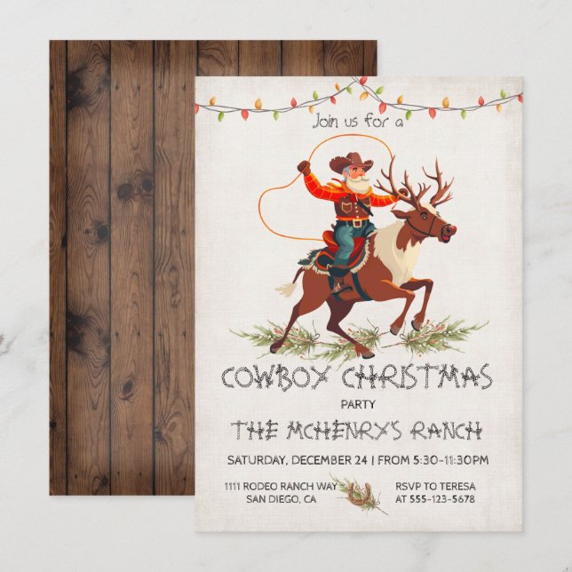 Cowboy Santa Reindeer Christmas Party Invitation (Front/Back)