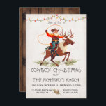 Cowboy Santa Reindeer Christmas Party Invitation<br><div class="desc">Rustic Western Cowboy Christmas party invitations . Features a cowboy Santa Claus riding a Reindeer, garlands, christmas lights, and horseshoe. Great for your Western Themed Holiday Chritmas Party! All wording can be changed. To make more changes go to Personalise this template. On the bottom you’ll see “Want to customise this...</div>