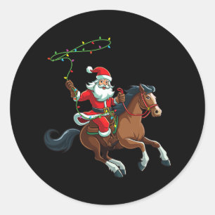 cowboy santa riding a horse christmas funny t-   classic round sticker
