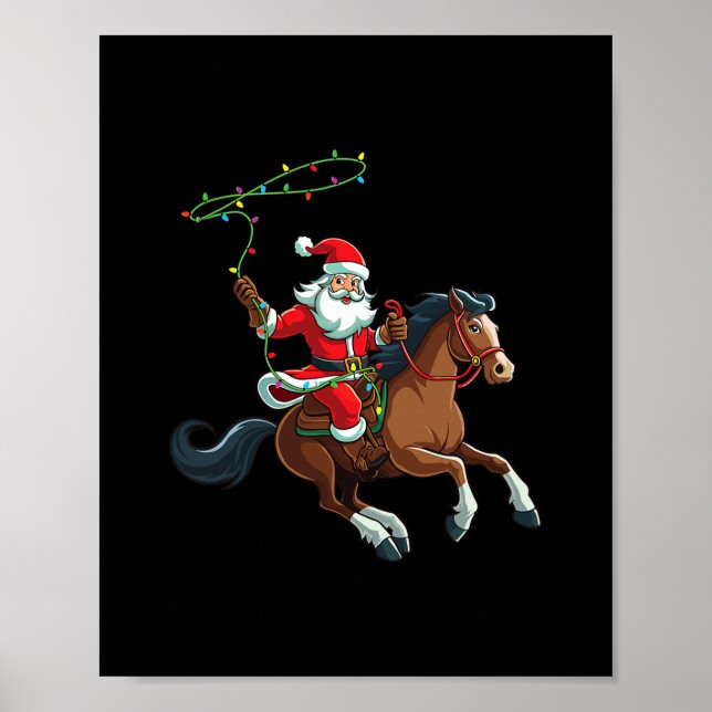 cowboy santa riding a horse christmas funny t-   poster (Front)