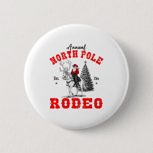 Cowboy Santa Riding Reindeer North Le Rodeo Christ 6 Cm Round Badge