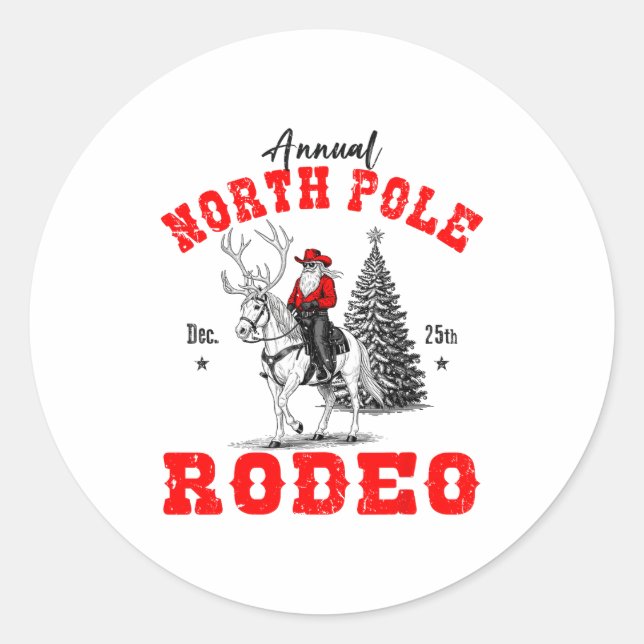 Cowboy Santa Riding Reindeer North Le Rodeo Christ Classic Round Sticker (Front)