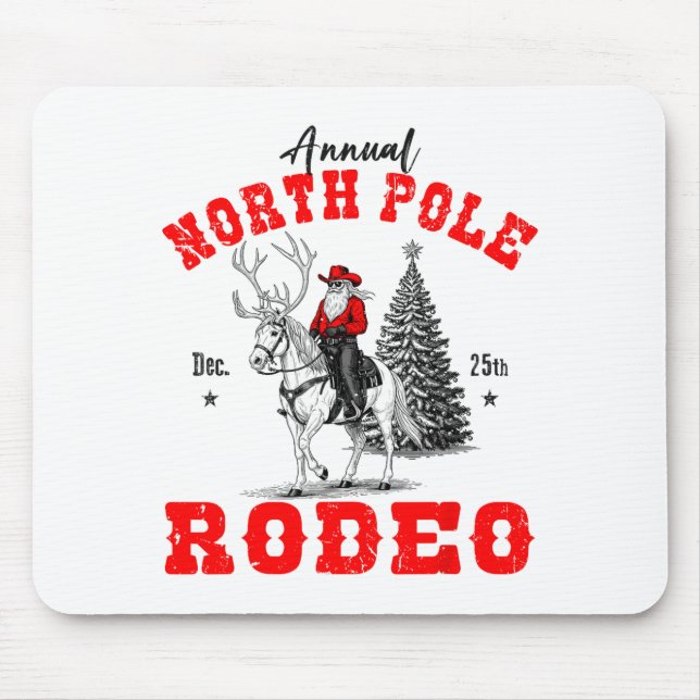 Cowboy Santa Riding Reindeer North Le Rodeo Christ Mouse Mat (Front)