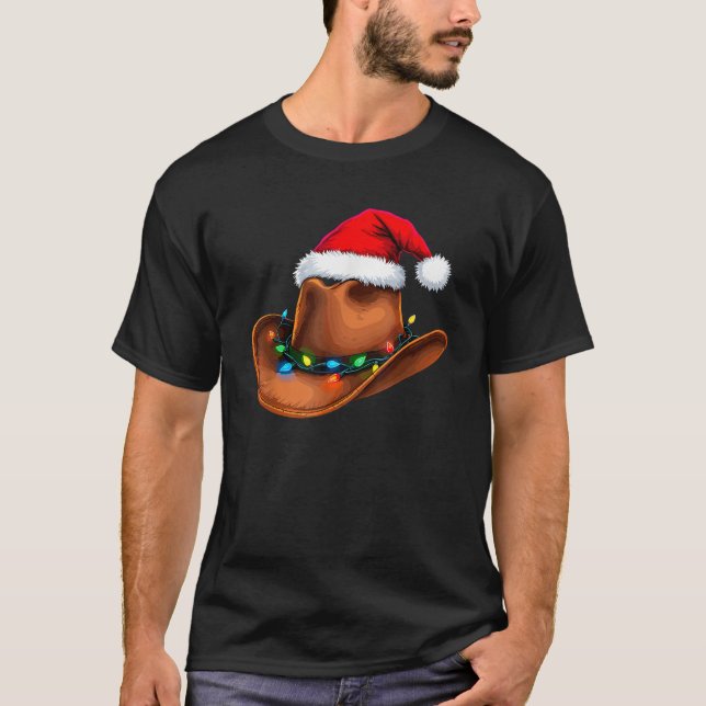 Cowboy Santa s Hat Texas Christmas New Year Xmas P T-Shirt (Front)
