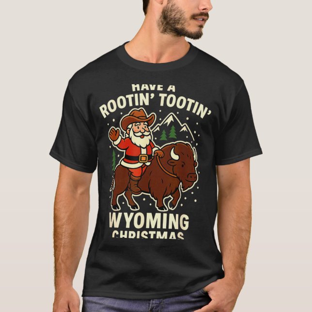 Cowboy Santa Shirt Wyoming Christmas Buffalo Holid (Front)