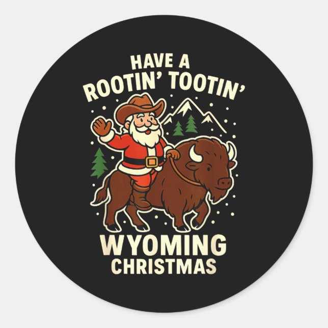 Cowboy Santa Shirt Wyoming Christmas Buffalo Holid Classic Round Sticker (Front)