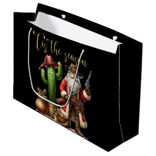 Cowboy Santa 'Tis the Season Desert Cactus Pistol Large Gift Bag