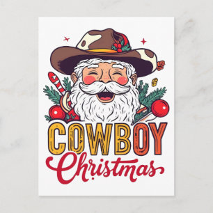 Cowboy Santa Western Christmas Rodeo PNG Design Holiday Postcard