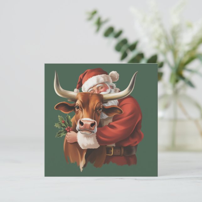 Cowboy Santa Western Roping Christmas Vintage  Holiday Card (Standing Front)