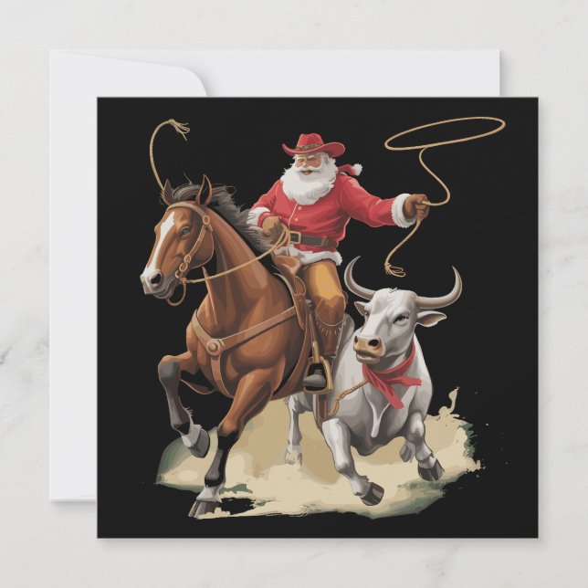 Cowboy Santa Western Roping Christmas Vintage  Holiday Card (Front)