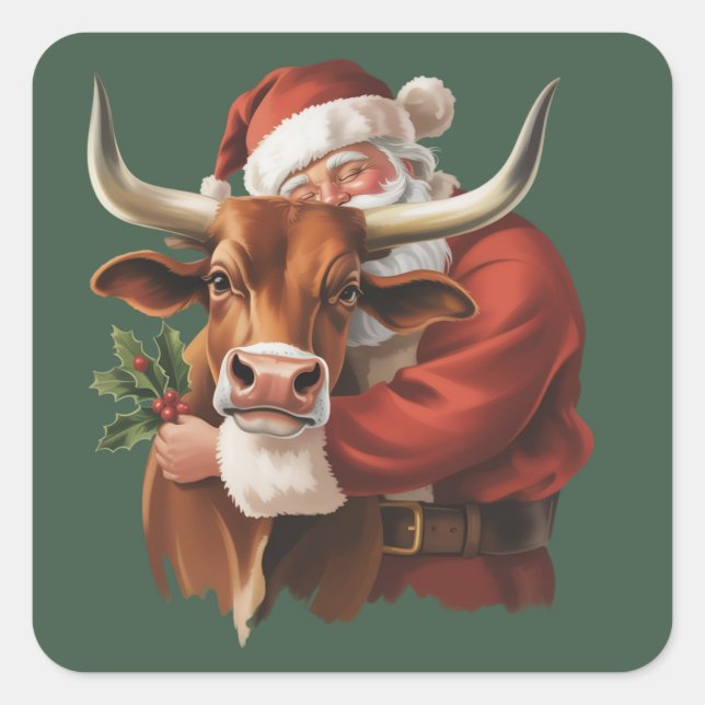 Cowboy Santa Western Roping Christmas Vintage  Square Sticker (Front)