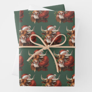 Cowboy Santa Western Roping Christmas Vintage  Wrapping Paper Sheet