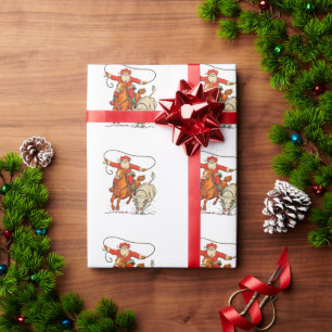 Cowboy Santa Western Roping Christmas Vintage Xmas Wrapping Paper