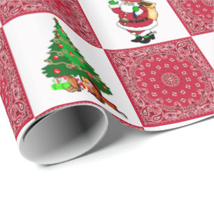 Cowboy Santa With Red Bandanna Print Wrapping Paper