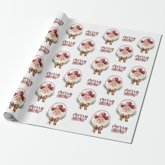Cowboy Santa Wrapping Paper (Unrolled)