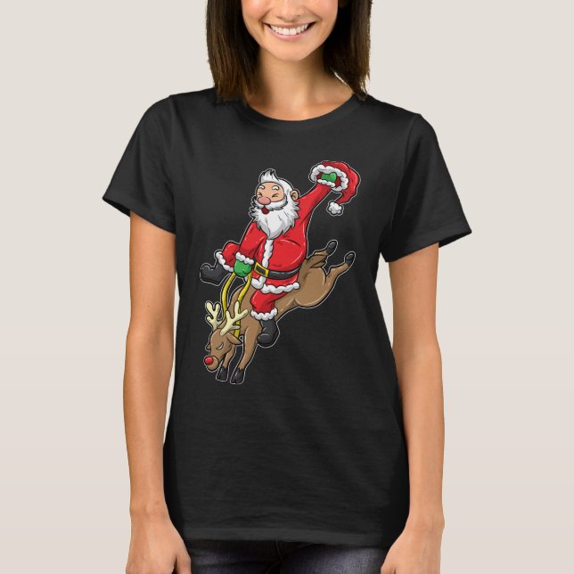 Cowboy Santa Xmas Reindeer Rodeo Christmas In Texa T-Shirt (Front)
