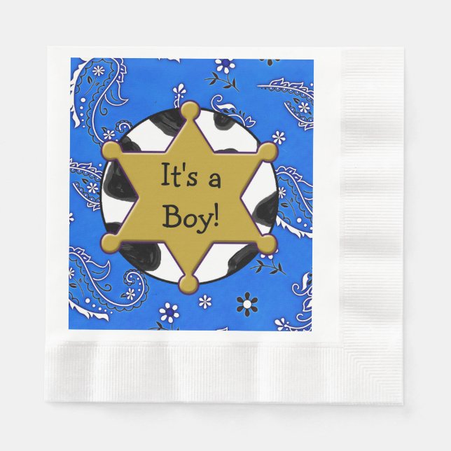 Cowboy Sheriff Badge Baby Shower Napkins (Front)