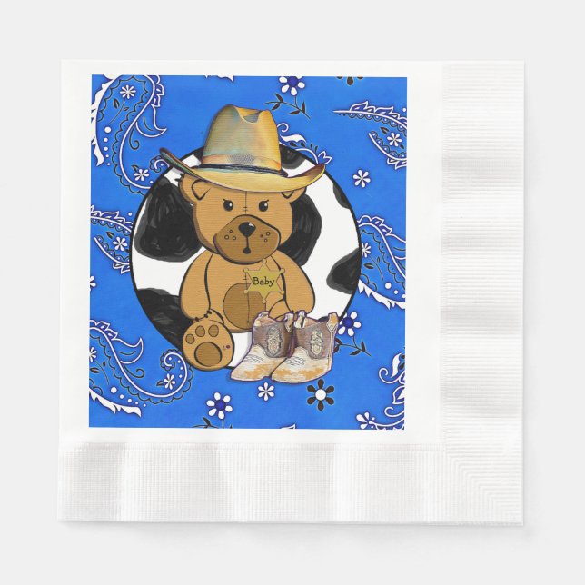 Cowboy Sheriff Teddy Bear Baby Shower Napkins (Front)