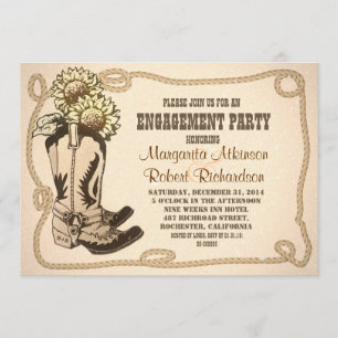 cowboy shoes rustic engagement party invitations