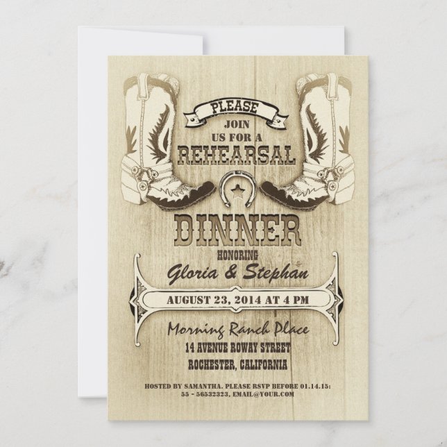 cowboy shoes western rehearsal dinner invitations (Front)
