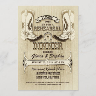 cowboy shoes western rehearsal dinner invitations