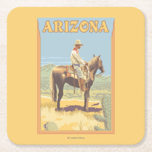 Cowboy (Side View)Arizona Square Paper Coaster