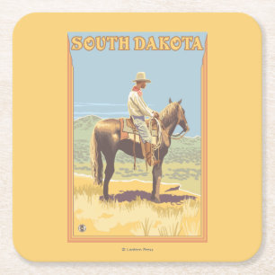 Cowboy (Side View)South Dakota Square Paper Coaster