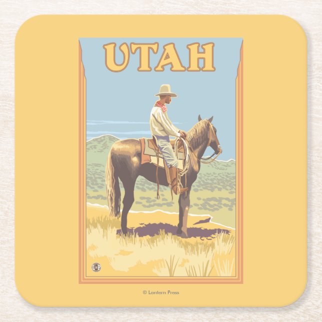 Cowboy (Side View)Utah Square Paper Coaster (Front)