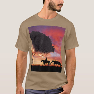 Cowboy Silhouette And Japanese Sakura Cherry Bloss T-Shirt