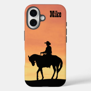 Cowboy Silhouette at Sunset iPhone 16 Case