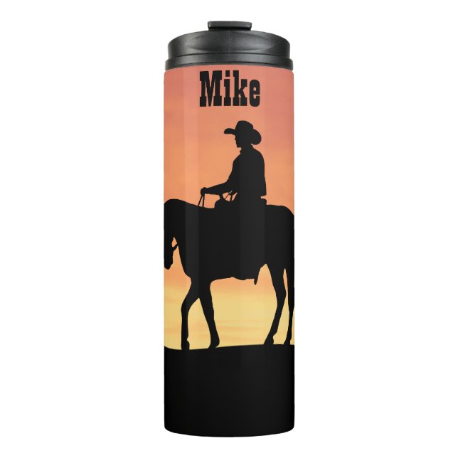 Cowboy Silhouette at Sunset Thermal Tumbler (Front)
