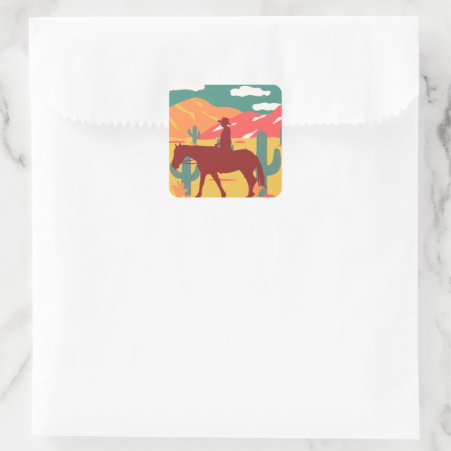 Cowboy Silhouette Desert Landscape  Square Sticker (Bag)