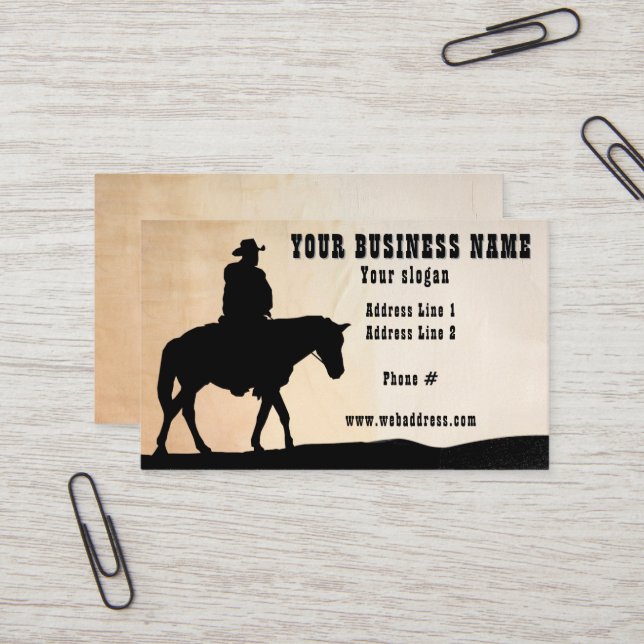 Cowboy Silhouette Horse Supplies Training Boarding Business Card (Front/Back In Situ)