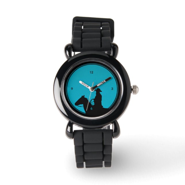 Cowboy Silhouette on Turquoise Watch (Front)
