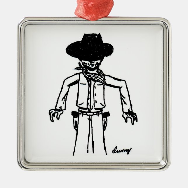 Cowboy Sketch Square Ornament (Front)