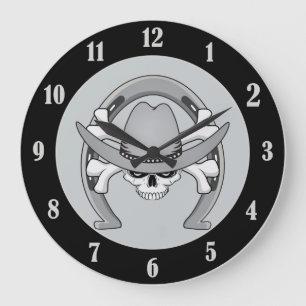 Cowboy Skull Horseshoe Large Clock