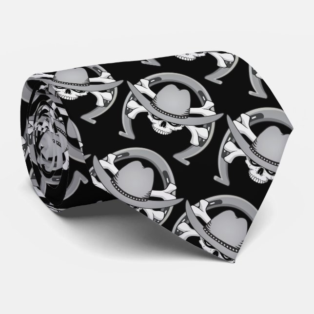 Cowboy Skull Horseshoe Tie (Rolled)