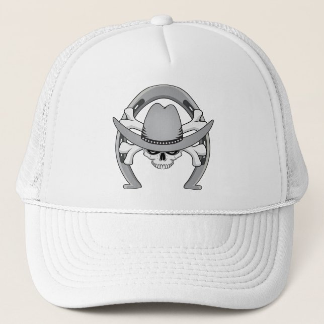 Cowboy Skull Horseshoe Trucker Hat (Front)