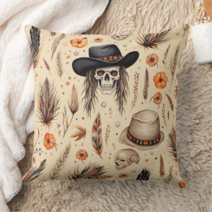 Cowboy Skull & Pumpkin Boho Seamless Pattern Cushion