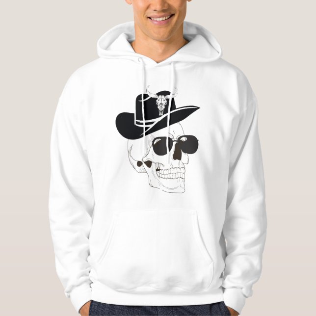 Cowboy Skull with Sunglasses & Hat – Western Gothi Hoodie (Front)