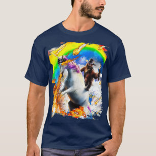 Cowboy Sloth On Rainbow Fire Unicorn T-Shirt