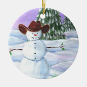 Cowboy Snowman Ceramic Tree Decoration