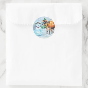 Cowboy Snowman Christmas Classic Round Sticker