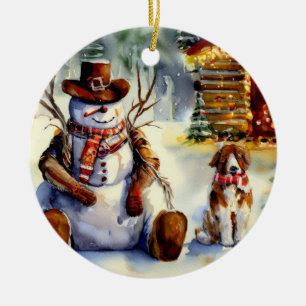 Cowboy Snowman Christmas Ornament
