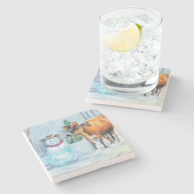 Cowboy Snowman Christmas Stone Coaster (Side)