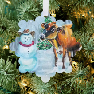 Cowboy Snowman Christmas Tree Decoration Card